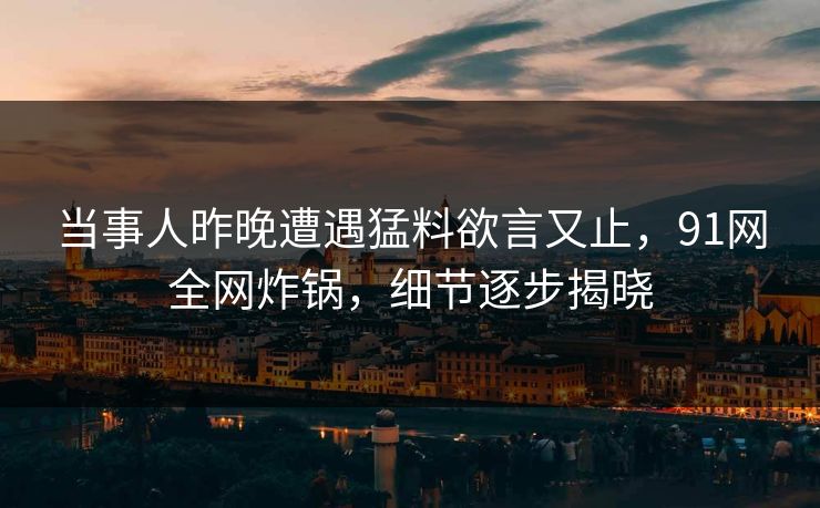 当事人昨晚遭遇猛料欲言又止，91网全网炸锅，细节逐步揭晓